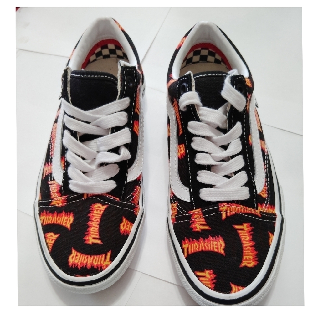 Vans Thrasher x Skate Old Skool Allover Thrasher Flame Logo Mens Sneakers Size 4
